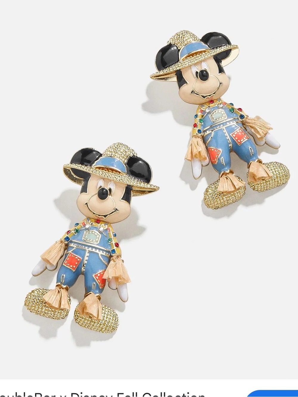 BaubleBar Disney Mickey Mouse Scarecrow Statement Earrings NWOT Fall Halloween